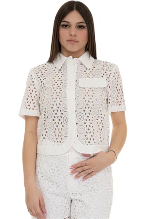 Liu Jo Femme, Blouses et Chemises, Blanc, Taille: 42 FR Chemise Courte en Coton avec Fermeture à Boutons