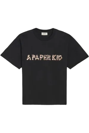 A PAPER KID Homme, Tops, Noir, Taille: M T-shirt en coton à imprimé animalier à manches courtes