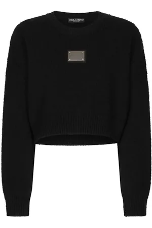 Dolce & Gabbana Femme, Pulls, Noir, Taille: 38 FR Pull Col Rondoir avec Plaque Logo