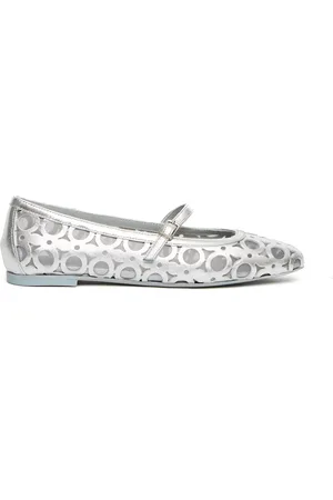 ROBERTO FESTA Femme, Chaussures, Gris, Taille: 38 1/2 EU Ballerines en cuir et tissu argent