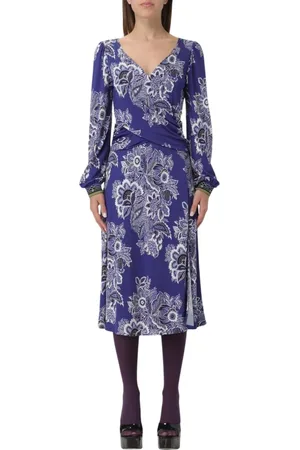 Etro Femme, Robes, Bleu, Taille: 38 FR Robe Portefeuille Florale Bleue