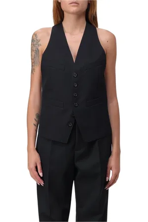 Dsquared2 Femme, Vestes, Noir, Taille: 36 FR Gilet en Laine Noir Élégant Pièce Superposable