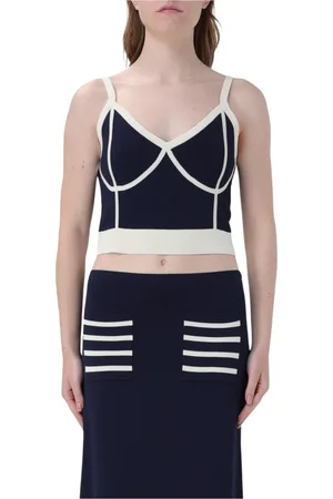 Baum und Pferdgarten Femme, Tops, Bleu, Taille: 40 FR Haut Bleu en Tricot à Col en V