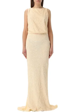 Elisabetta Franchi Femme, Robes, Jaune, Taille: 44 FR Robe de Soirée Jaune à Paillettes