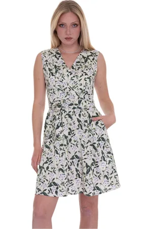 Max Mara Femme, Robes, Multicolore, Taille: 44 FR Robe en coton fleurie avec ceinture