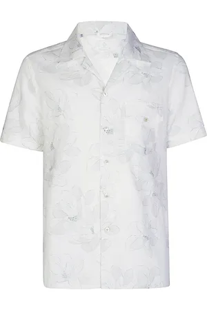 ELEVENTY Homme, Chemises, Blanc, Taille: L Chemise florale manches courtes lin coton