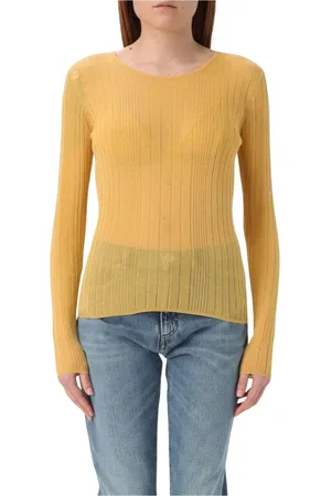 Pinko Femme, Pulls, Jaune, Taille: 42 FR Pull à Manches Longues Côtelé