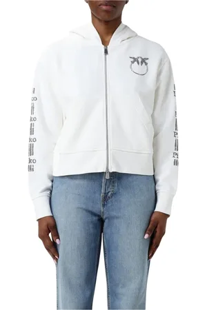 Pinko Femme, Sweatshirts et sweats à capuche, Blanc, Taille: 40 FR Sweat à Capuche Gris avec Graphique Latéral