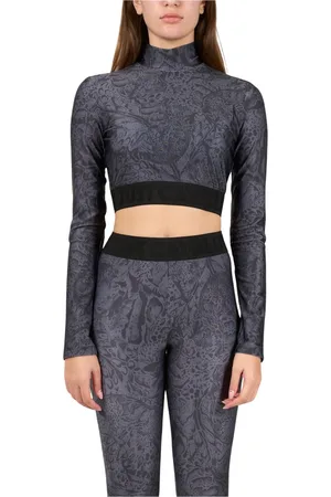 Roberto Cavalli Femme, Tops, Gris, Taille: 36 FR Haut court imprimé en Lycra avec manches longues