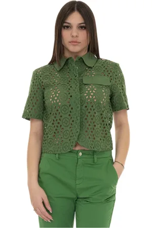 Liu Jo Femme, Blouses et Chemises, Vert, Taille: 40 FR Chemisier Court en Coton avec Fermeture à Boutons