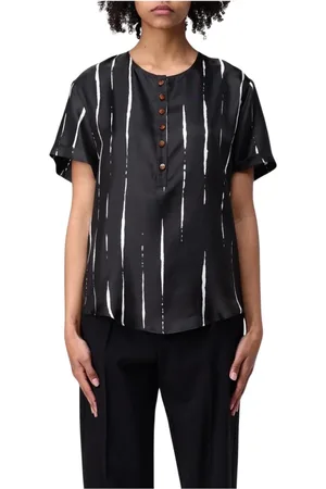 ALYSI Femme, Blouses et Chemises, Noir, Taille: 40 FR Chemisier en Soie Rayé Noir