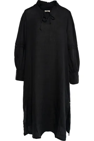 Hest Hést, Femme, Robes, Noir, Taille: 38 FR Élégante Robe en Lin à Col en V
