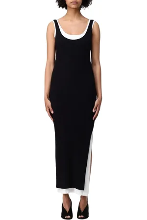 Twin-Set Femme, Robes, Noir, Taille: 38 FR Elegant Ribbed Knit Maxi Dress