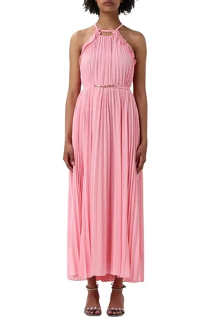 Twin-Set Femme, Robes, Rose, Taille: 40 FR Robe Longue à Col Halter Plissée