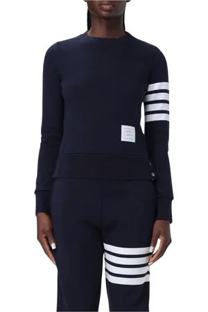Thom Browne Femme, Sweatshirts et sweats à capuche, Bleu, Taille: 38 FR Sweat à Col Rond à Rayures en Bleu