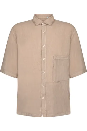 COSTUMEIN Homme, Chemises, Brun, Taille: XL Chemise en Lin Beige avec Poche Poitrine