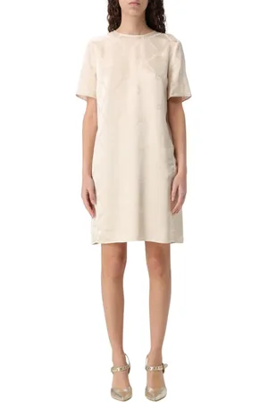 Twin-Set Femme, Robes, Blanc, Taille: 40 FR Robe Mini en Soie à Imprimé Chaîne