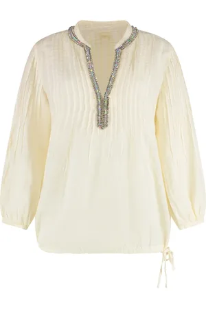 120% Lino Femme, Blouses et Chemises, , Taille: 42 FR Chemisier en Lin Plissé avec Ornements
