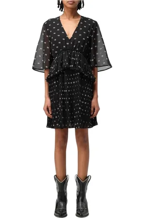 Ganni Femme, Robes, Noir, Taille: 36 FR Robe Mini Plissée Noire avec Col en V