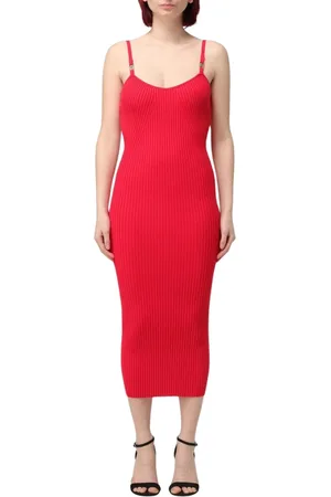 Liu Jo Femme, Robes, Rouge, Taille: 42 FR Robe Midi en Tricot Côtelé Rouge