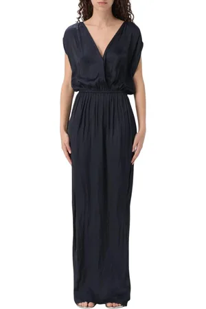 Zadig & Voltaire Femme, Robes, Bleu, Taille: 38 FR Robe Midi Bleue à Col en V avec Ourlet à Volants