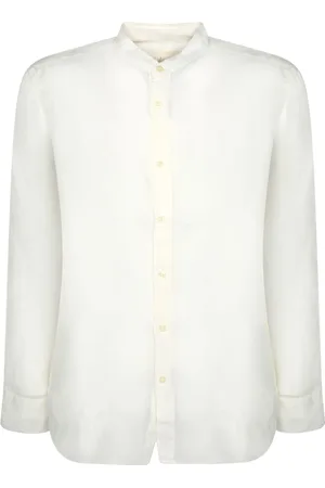 120% Lino Homme, Chemises, Blanc, Taille: L Chemise en Lin Col Mandarin