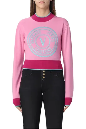VERSACE Femme, Pulls, Rose, Taille: 38 FR Pull Rose Brodé avec Finitions Côtelées
