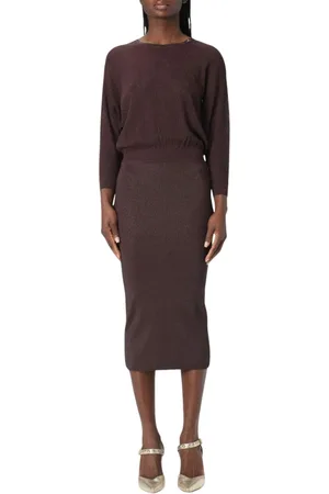 Elisabetta Franchi Femme, Robes, Brun, Taille: 40 FR Élégante Robe Midi en Tricot