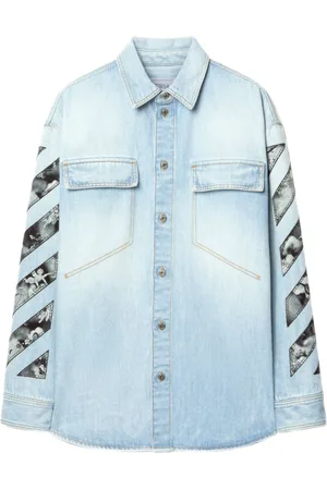 OFF-WHITE Homme, Chemises, Bleu, Taille: S Chemise en Coton Bleu Fresco avec Flèches