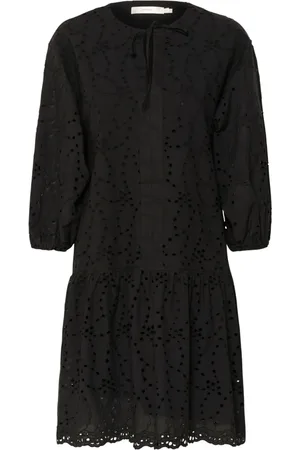INWEAR Femme, Robes, Noir, Taille: 38 FR Robe Noire Brodée avec Ourlet à Volants