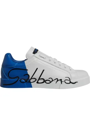 Dolce & Gabbana Homme, Chaussures, Blanc, Taille: 43 EU Blanc Bleu Cuir Logo Baskets Basses