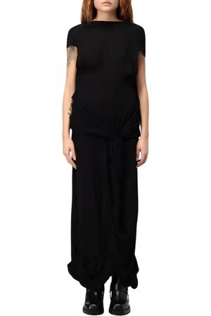 J.W.Anderson Femme, Robes, Noir, Taille: 38 FR Robe Longue en Soie Noire à Taille Nouée
