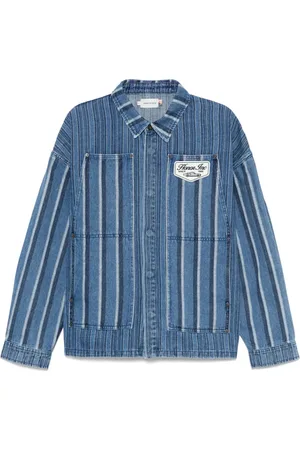 HONOR THE GIFT Homme, Vestes, Bleu, Taille: L Chemise Rayée Bleu Indigo avec Poches