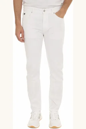 HUGO BOSS Homme, Jeans, Blanc, Taille: W35 Jean en Denim à 5 poches avec Détails Logo
