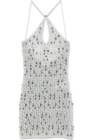 COPERNI Femme, Robes, Gris, Taille: 38 FR Robe Courte Grise avec Encolure Américaine