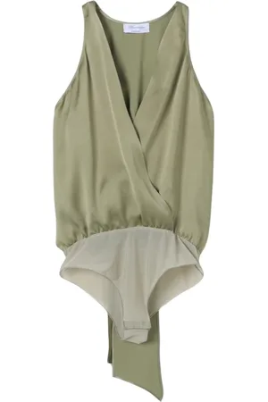 BLUMARINE Femme, Tops, Vert, Taille: 36 FR Chemisier Cache-Cœur en Soie Col en V Sans Manches Vert