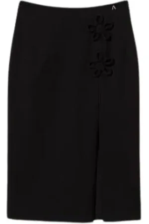 Twin-Set Femme, Jupes, Noir, Taille: 36 FR Jupe longuette ajustée avec application florale