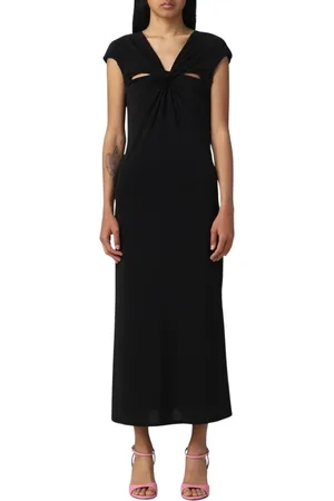 Patrizia Pepe Femme, Robes, Noir, Taille: 38 FR Robe Midi Élégante à Col Noué