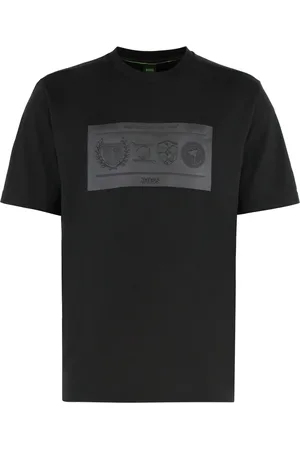 HUGO BOSS Homme, Tops, Noir, Taille: 2XL T-shirt en coton à col rond avec logo
