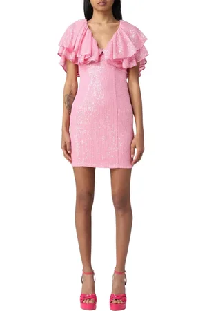 ROTATE Femme, Robes, Rose, Taille: 36 FR Robe Mini Rose à Paillettes et Volants
