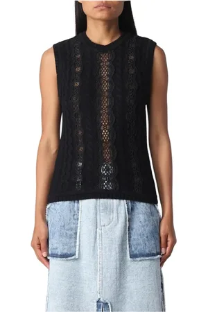 SEA Femme, Pulls, Noir, Taille: 38 FR Élégant Gilet en Laine Mérinos