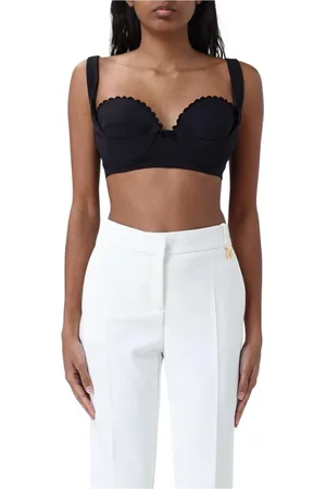 Elisabetta Franchi Femme, Tops, Noir, Taille: 40 FR Chemisier chic sans manches à volants et col en V