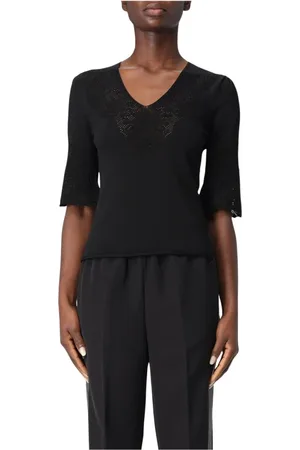 Twin-Set Femme, Pulls, Noir, Taille: 38 FR Haut Tricoté Élégant Col en V
