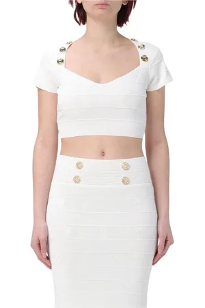 Pinko Femme, Tops, Blanc, Taille: 42 FR Ensemble Jupe Tricotée avec Détail de Boutons