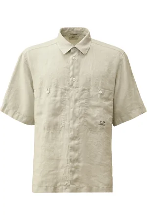 C.P. Company Homme, Chemises, , Taille: L Renard Bleu Chemise Lin Manches Courtes Boxy