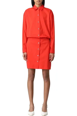 THEORY Femme, Robes, Rouge, Taille: 36 FR Robe Rouge en Coton Popeline