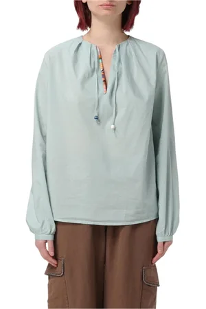 Bazar Deluxe Femme, Blouses et Chemises, Bleu, Taille: 36 FR Chemisier bleu avec col en V et détail perlé