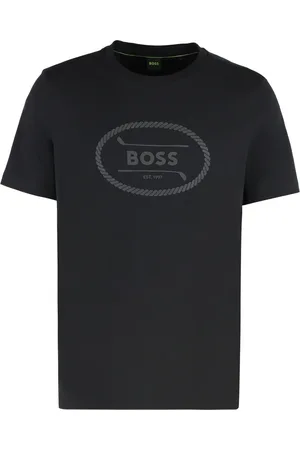 HUGO BOSS Homme, Tops, Noir, Taille: L Col rond en coton à col côtelé T-shirt