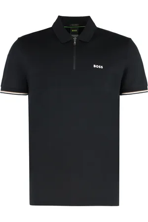 HUGO BOSS Homme, Tops, Noir, Taille: S Polo en Coton Bords Côtelés Coupe Régulière