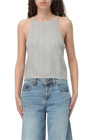 Armani Exchange Femme, Tops, Gris, Taille: 42 FR Haut Tricot Argent